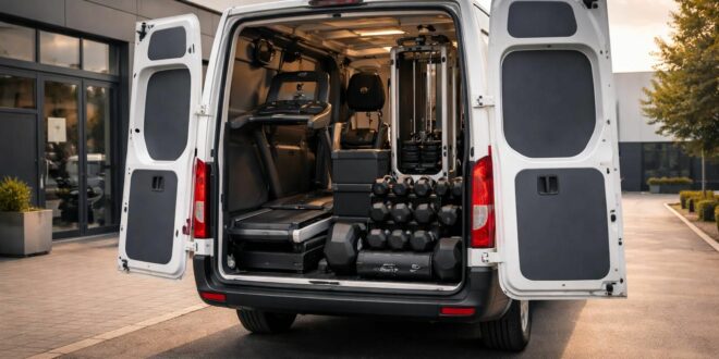 service de transport sécurisé du matériel de musculation technogym et decathlon avec un fourgon mercedes sprinter spacieux et fiable, garantissant une livraison rapide et en toute sécurité.